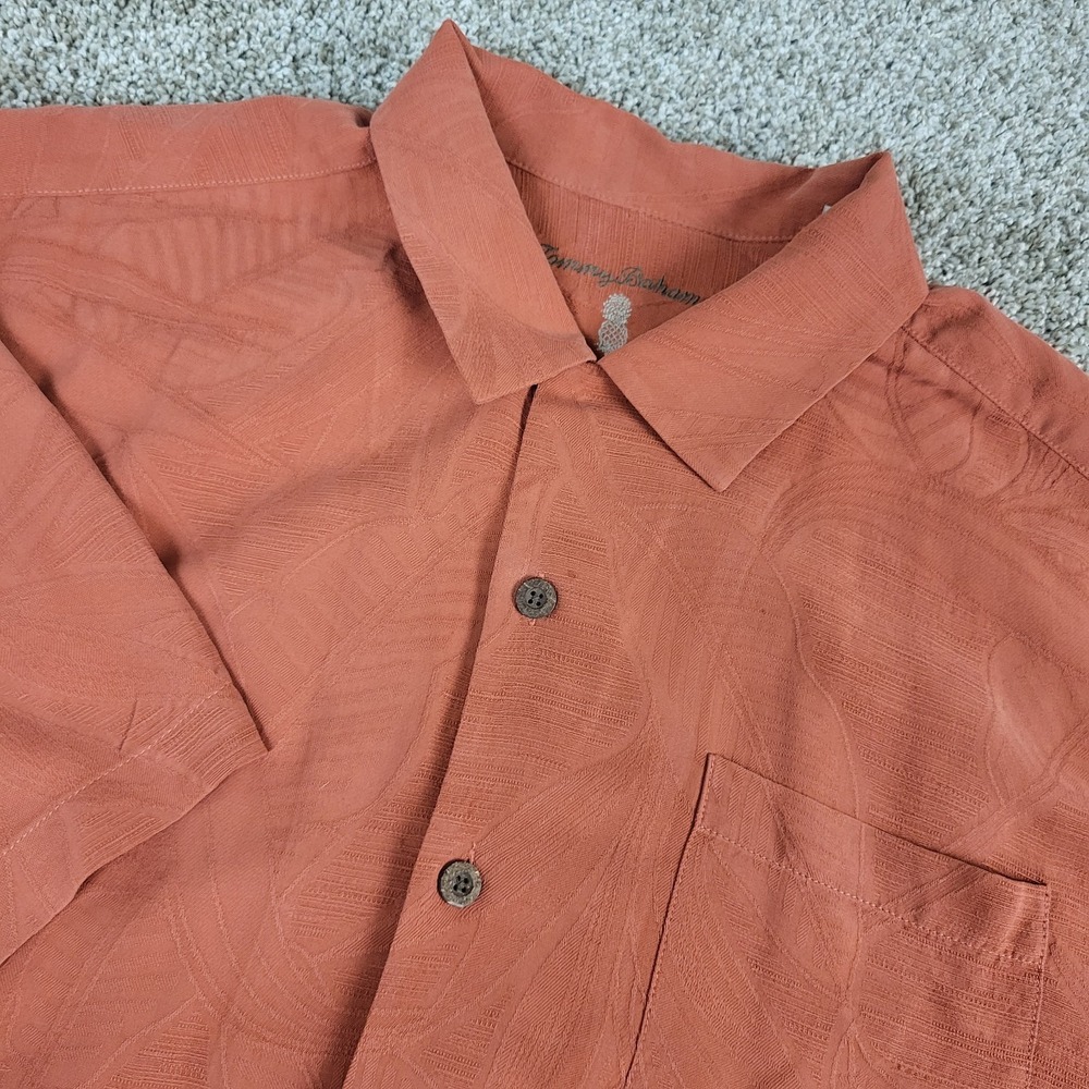 Tommy Bahama Mens Large Orange AOP Jacquard Floral Hawaiian Short Sleeve